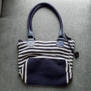 The Sak‎ Nautical Stripe Crochet Purse Navy Blue Off White